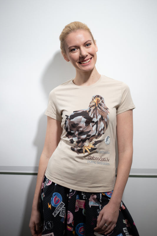 Cotton T-shirt “I Support Dabasdati.lv Bird Webcams” with White-tailed Eagle
