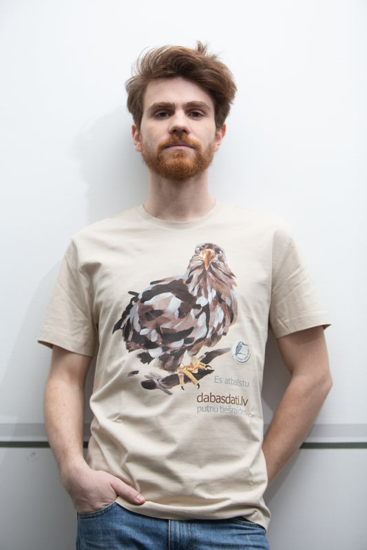 Kokvilnas T-krekls “Es atbalstu Dabasdati.lv putnu tiešraides” ar jūras ērgli